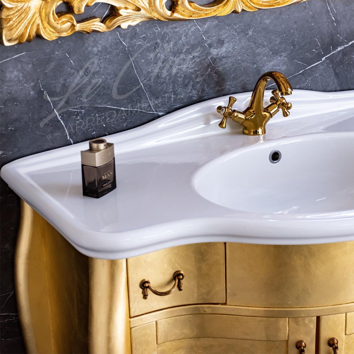 Mobile bagno stile barocco oro foglia con specchio - SI