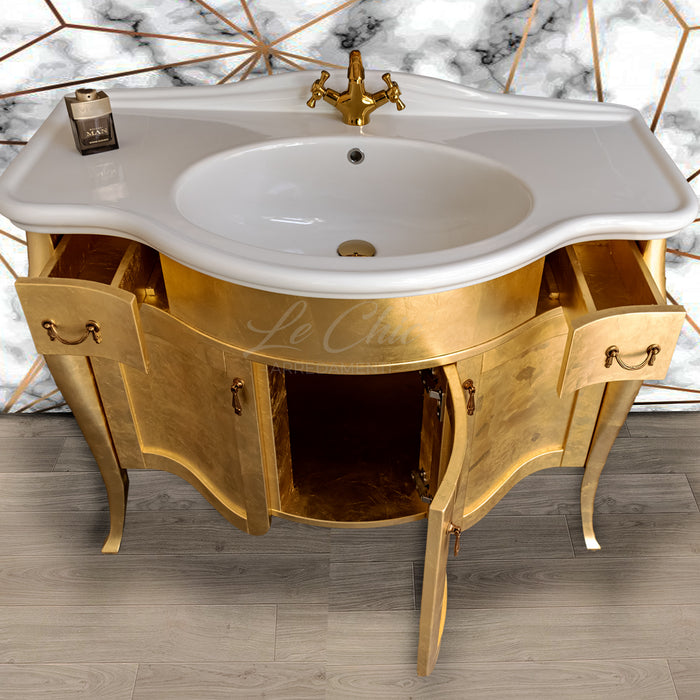 Mobile bagno stile barocco oro foglia con specchio - SI