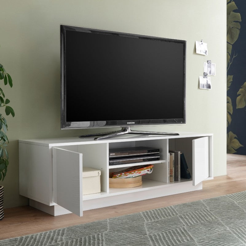 Mobile porta TV 2 ante e vano a giorno bianco lucido Ice 139x43x44H