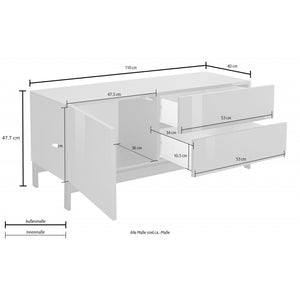 Mobile Porta Tv Metis 110 Con Piedistallo In Metallo Nero 1 Anta + 2 Cassetti Colore Bianco Lucido