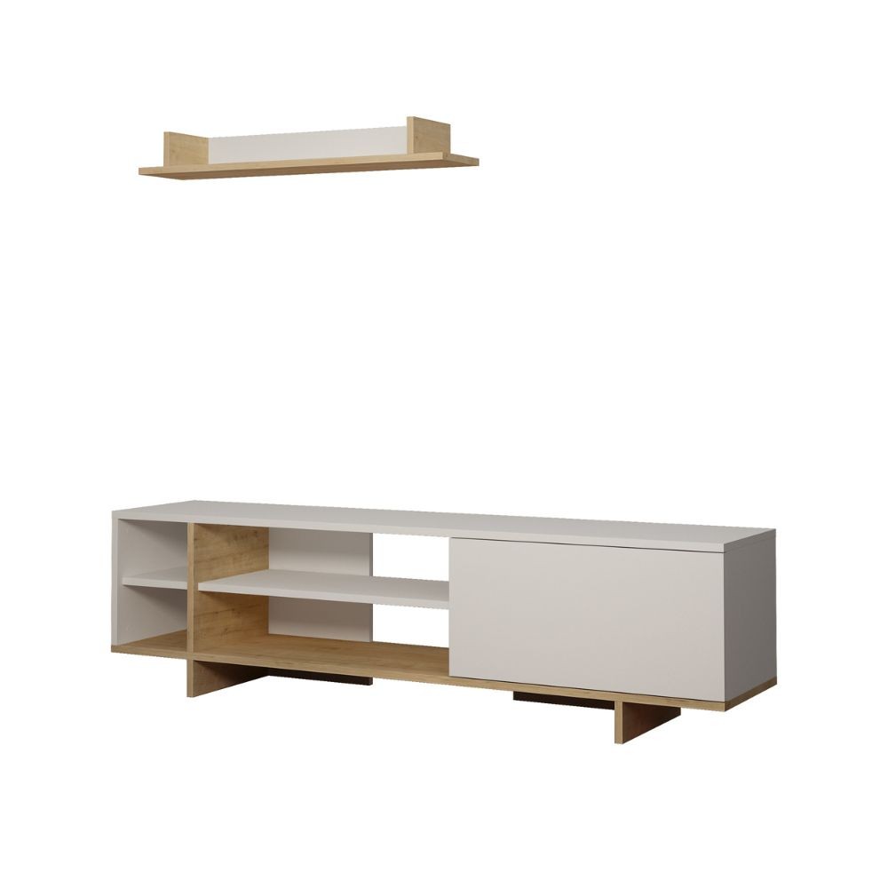 Mobile TV 1 Anta 2 Ripiani e Mensola 160x35,5x44 cm in MDF Stockton Bianco Rovere