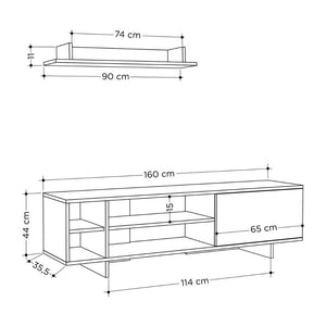 Mobile TV 1 Anta 2 Ripiani e Mensola 160x35,5x44 cm in MDF Stockton Bianco Rovere