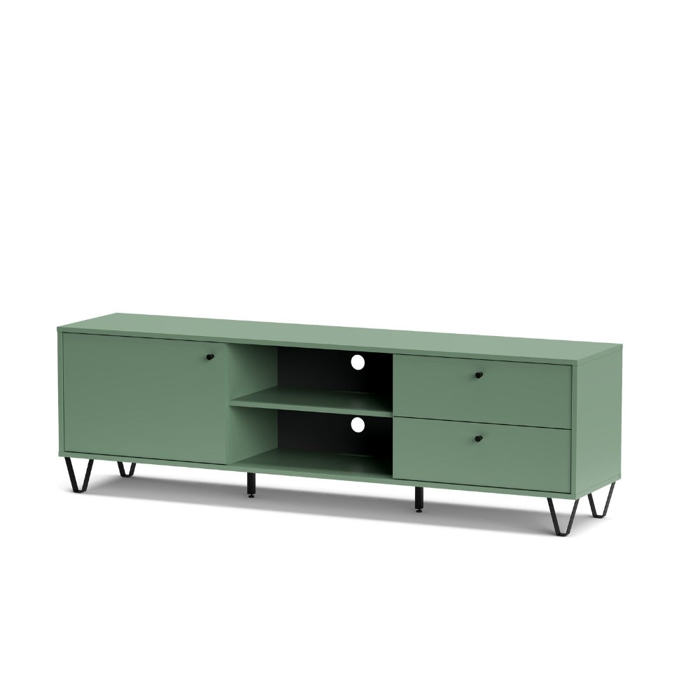 Mobile porta Tv Aldo1 con anta cassetti e vano a giorno 182x40x50,1H colore verde