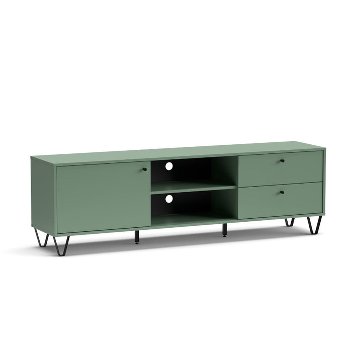 Mobile porta Tv Aldo1 con anta cassetti e vano a giorno 182x40x50,1H colore verde