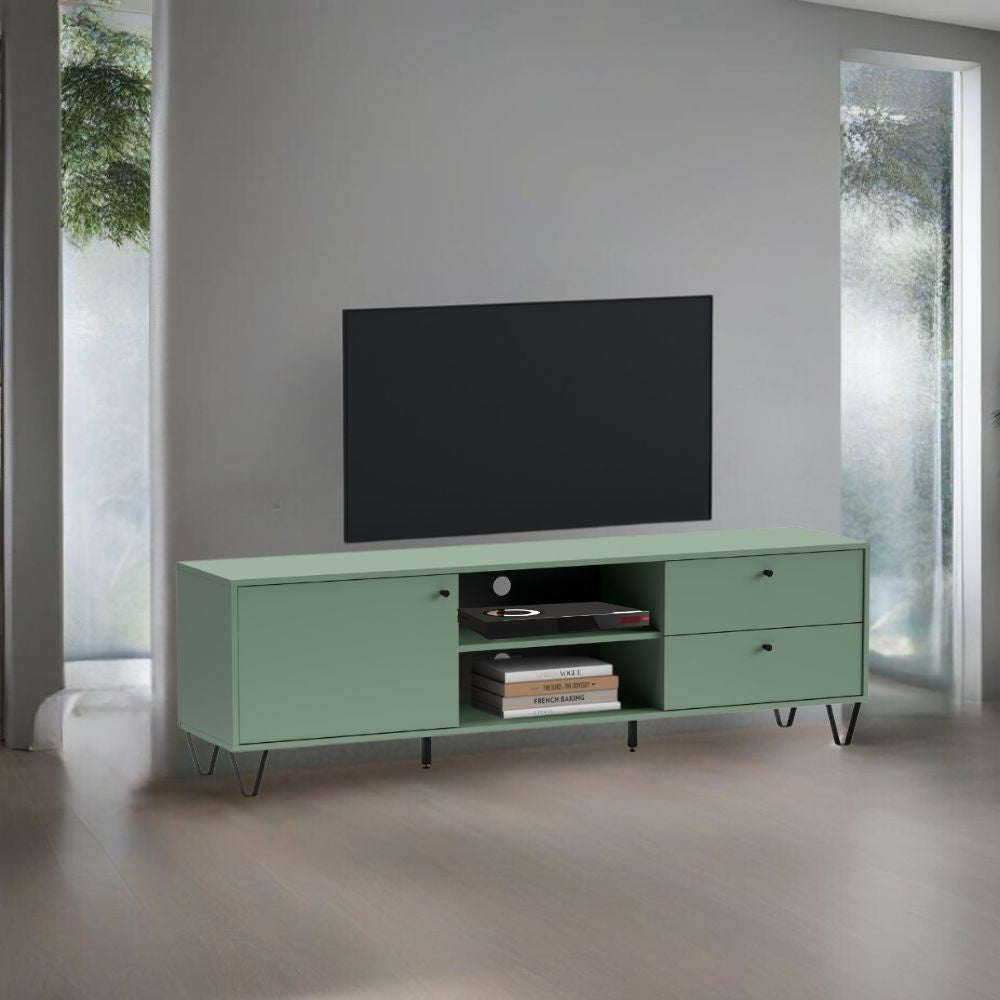 Mobile porta Tv Aldo1 con anta cassetti e vano a giorno 182x40x50,1H colore verde