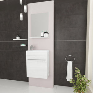 Mobile salvaspazio bagno 40 cm rovere bianco completo di specchio e lavabo