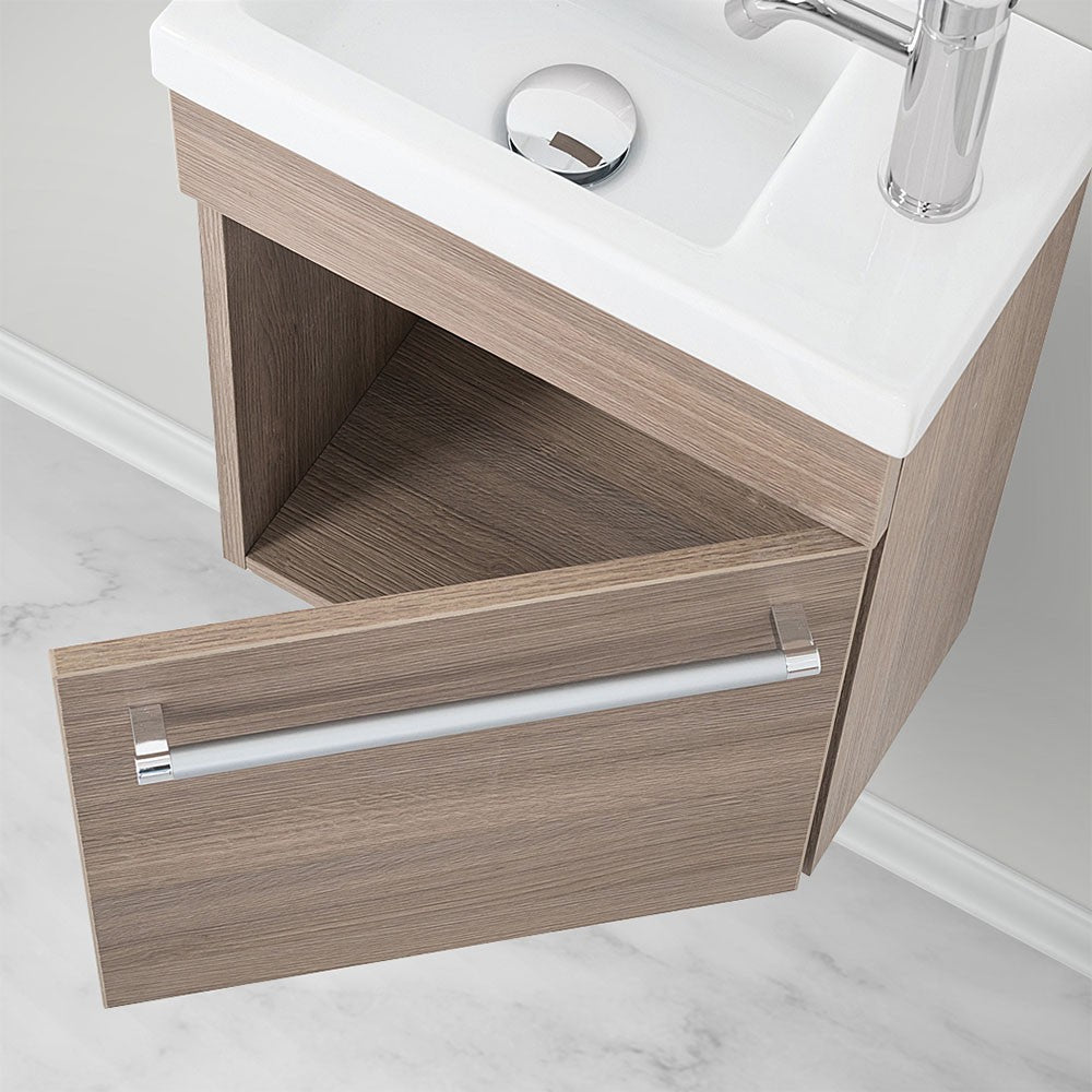 Mobile salvaspazio bagno 40 cm rovere fumo completo di specchio e lavabo