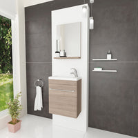 Mobile salvaspazio bagno 40 cm rovere fumo completo di specchio e lavabo