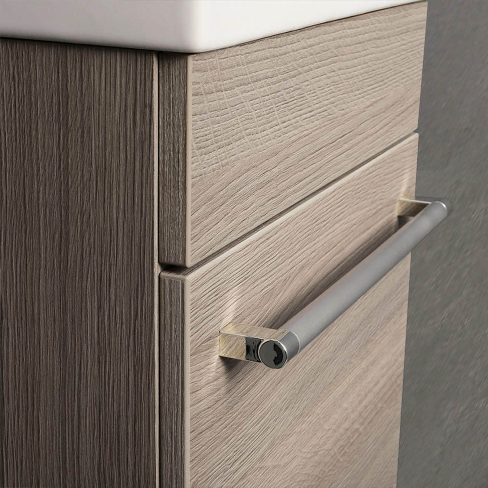 Mobile salvaspazio bagno 40 cm rovere fumo completo di specchio e lavabo