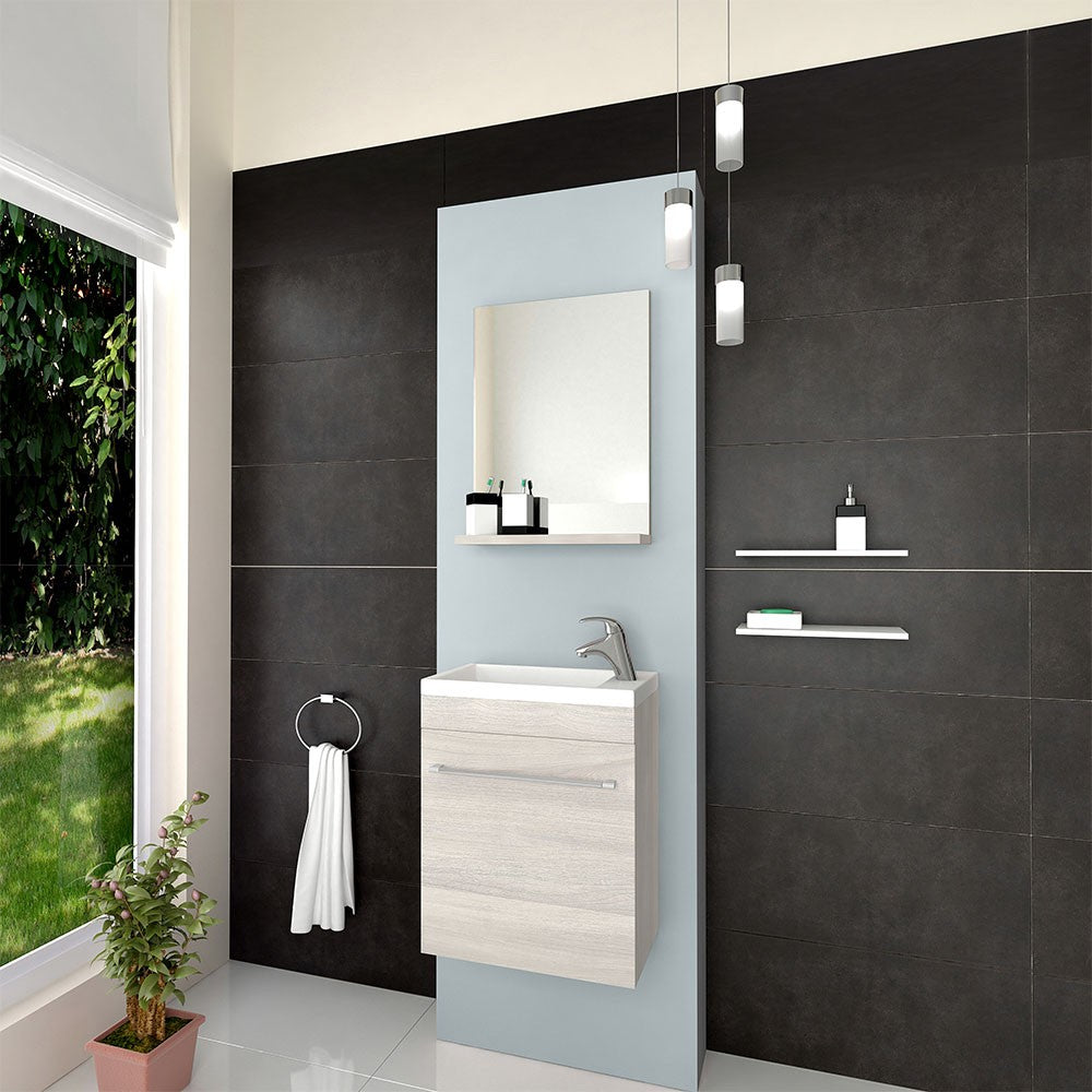 Mobile salvaspazio bagno 40 cm rovere grigio completo di specchio e lavabo