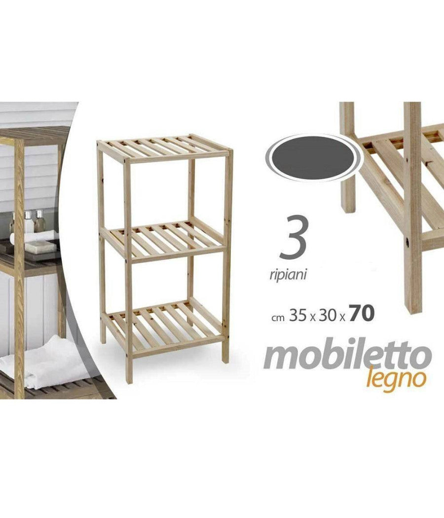 Mobile Scaffale In Legno 3 Ripiani Mensole 35x30x70cm Arredamento Casa Bagno         