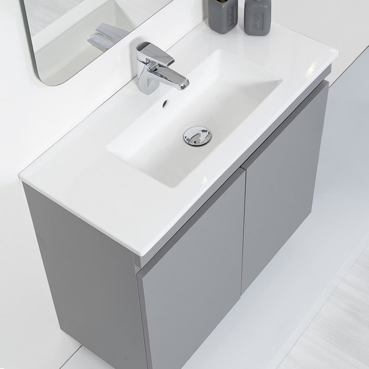 Mobile Sospeso Bagno Moderno 2 Ante Grigio L.80 cm con Specchio