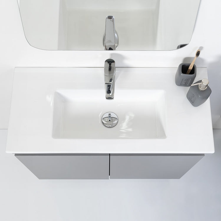 Mobile Sospeso Bagno Moderno 2 Ante Grigio L.80 cm con Specchio