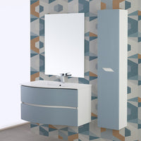 Mobile sospeso curvo 90 cm Minori azzurro polvere con lavabo e specchio