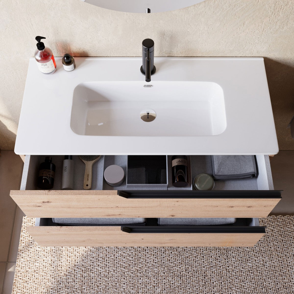 Mobile bagno 100cm sospeso rovere cartagena - jaguar, selezione accessori senza specchio