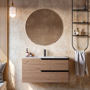 Mobile bagno 100cm sospeso rovere cartagena - jaguar, selezione accessori senza specchio