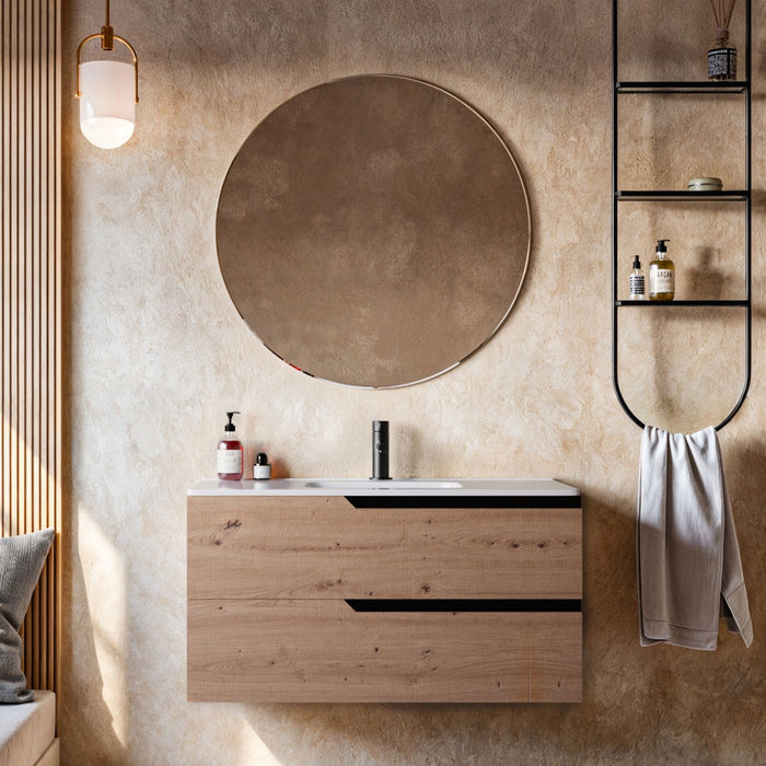 Mobile bagno 100cm sospeso rovere cartagena - jaguar, selezione accessori senza specchio