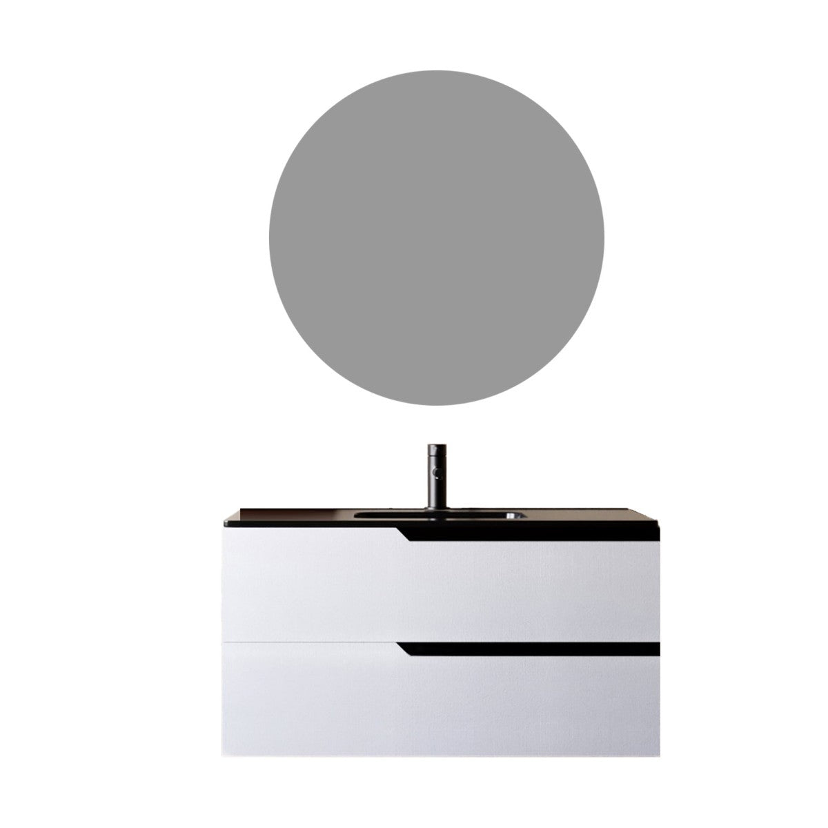 Mobile bagno 80cm sospeso bianco porcellana lavabo nero opaco - jaguar, selezione accessori con specchio