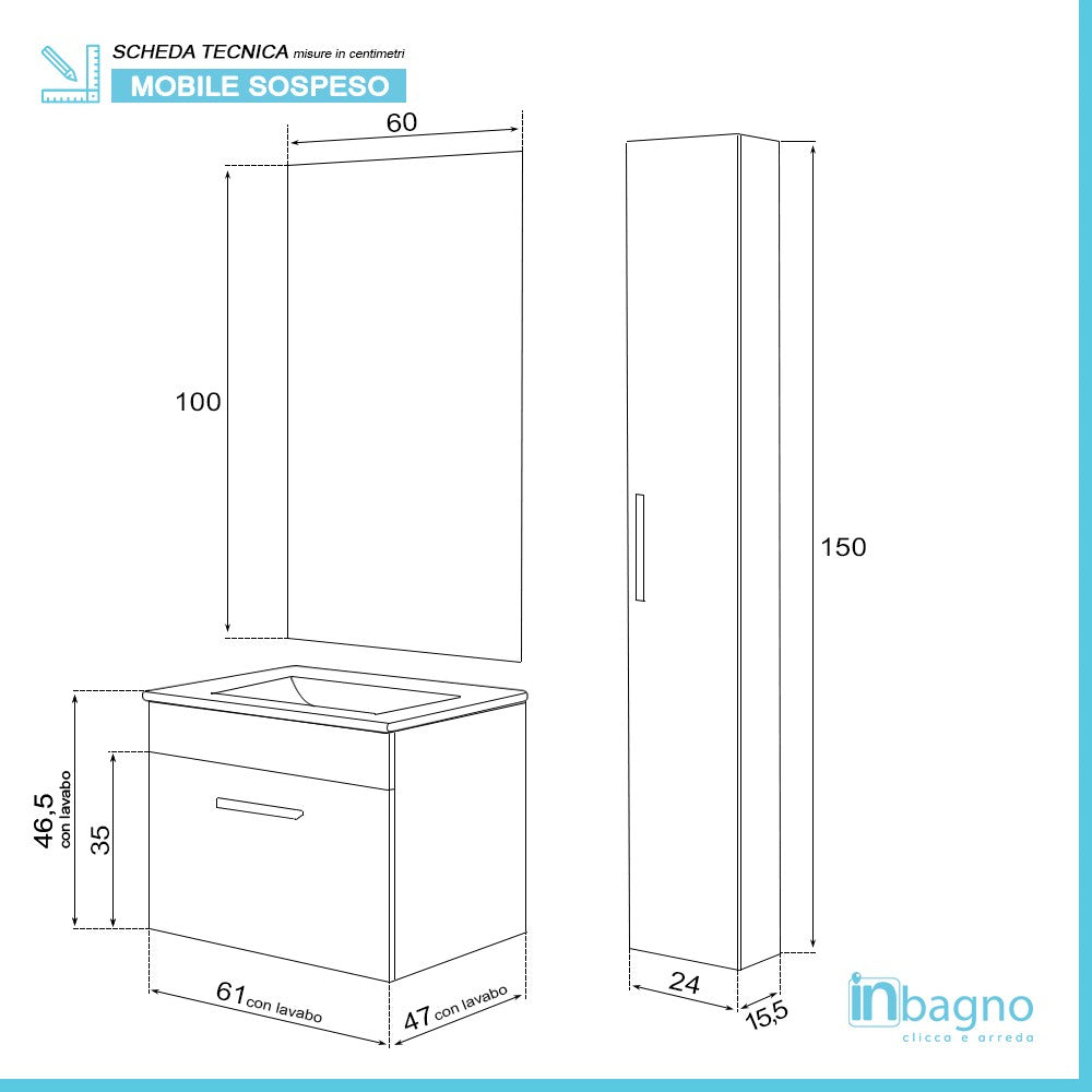 Mobile Sospeso Salvaspazio Rovere Chiaro 61 cm Pensile Incluso