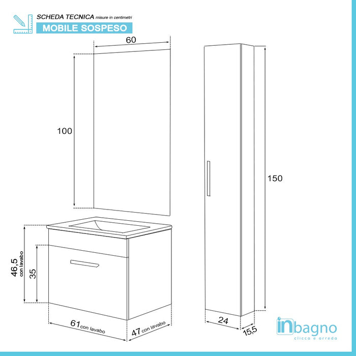 Mobile Sospeso Salvaspazio Rovere Chiaro 61 cm Pensile Incluso