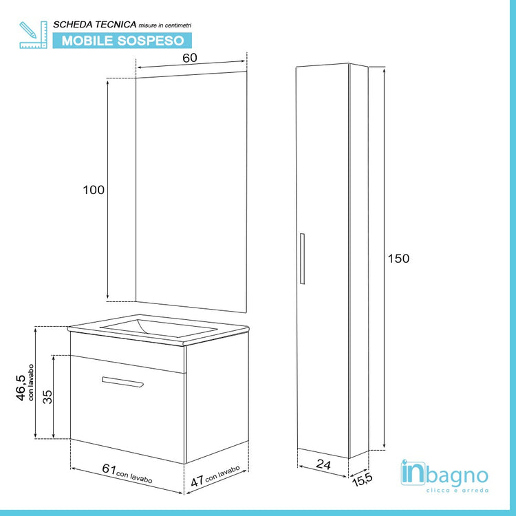 Mobile Sospeso Salvaspazio Rovere Chiaro 61 cm Pensile Incluso