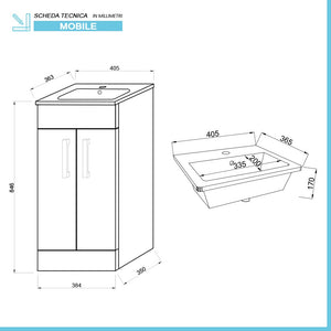 Mobiletto bagno da terra 40 cm salvaspazio grigio 2 ante Poket