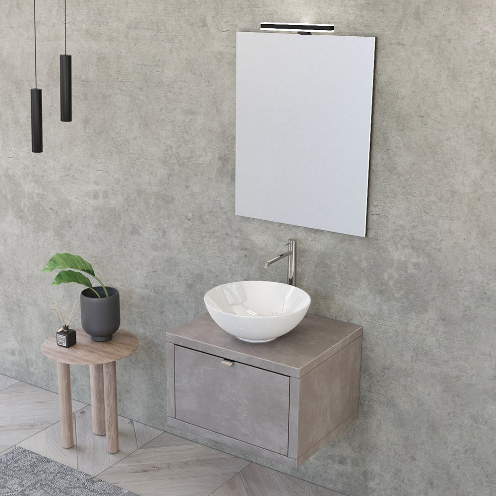 Mobiletto bagno sospeso 60 cm Master grigio cemento con lavabo appoggio e specchio