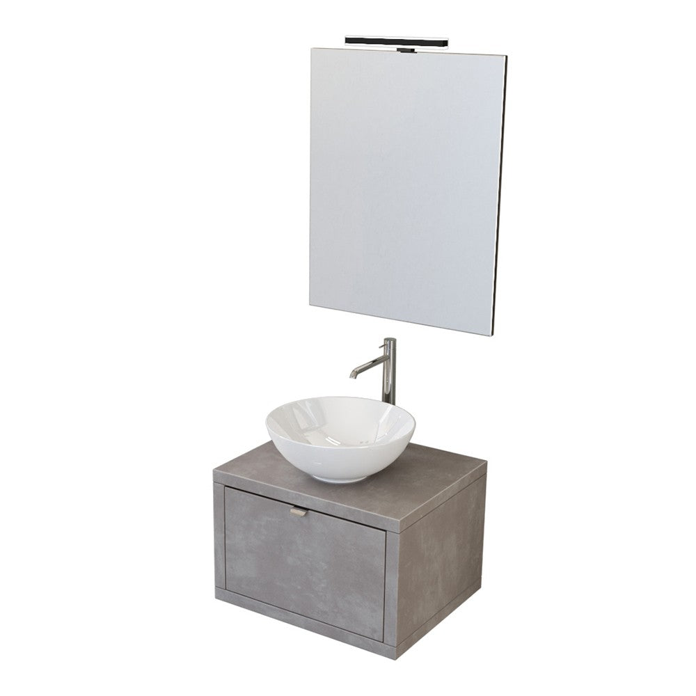 Mobiletto bagno sospeso 60 cm Master grigio cemento con lavabo appoggio e specchio