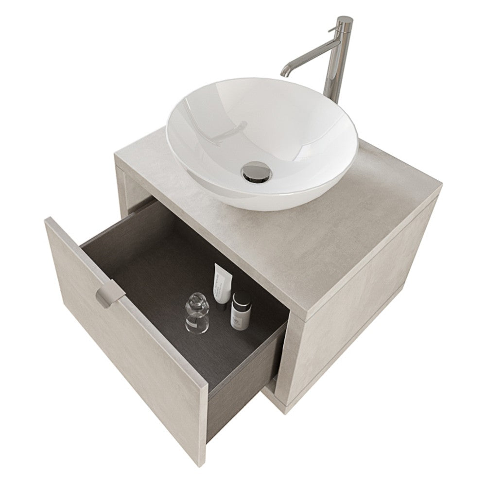 Mobiletto bagno sospeso 60 cm Master grigio cielo con lavabo appoggio e specchio