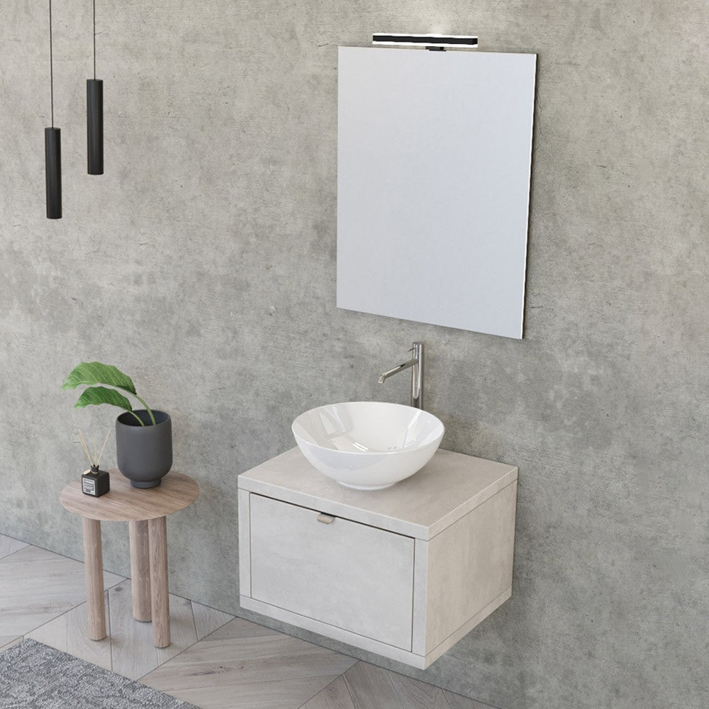 Mobiletto bagno sospeso 60 cm Master grigio cielo con lavabo appoggio e specchio