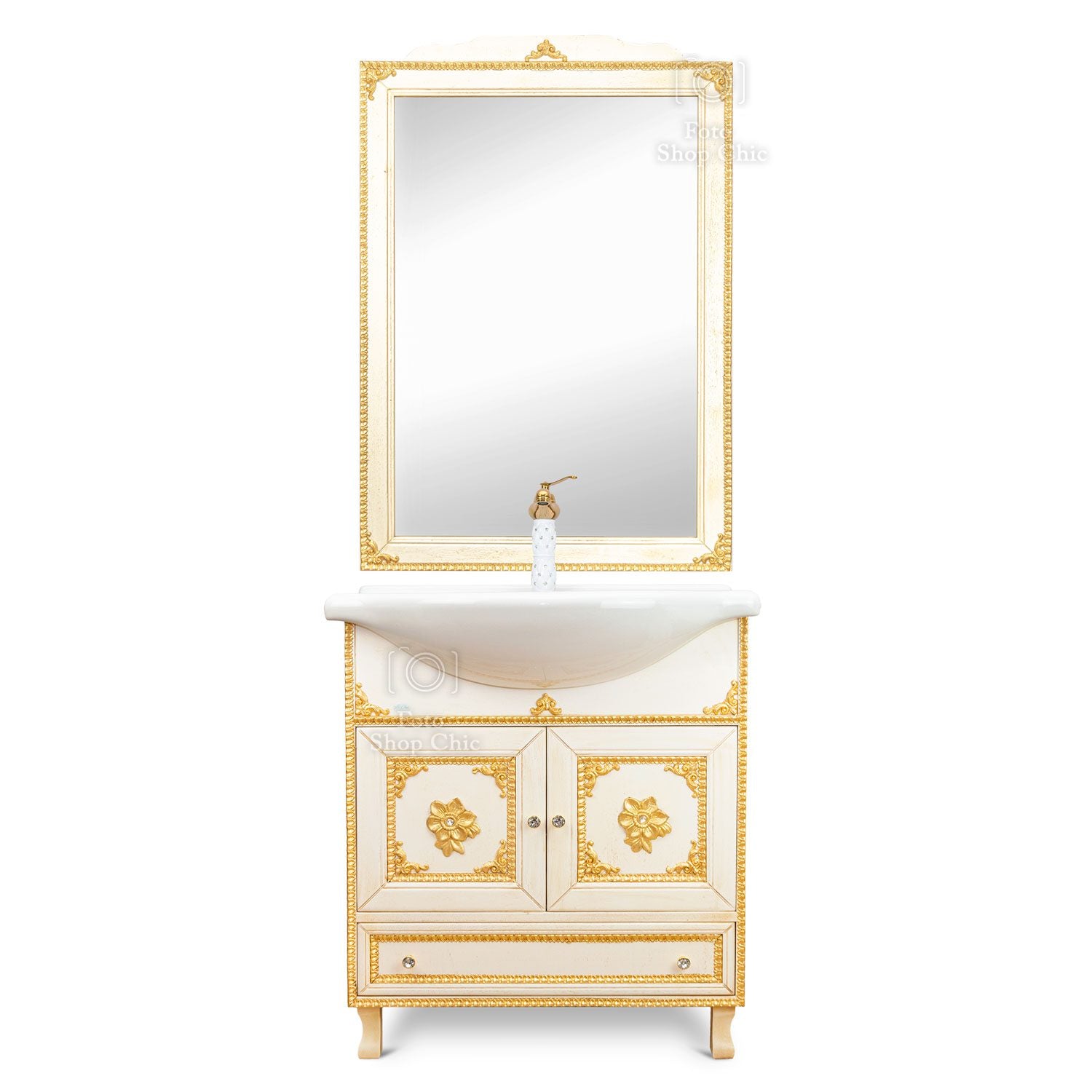 Mobile bagno barocco in oro foglia e swarovski - 65 cm