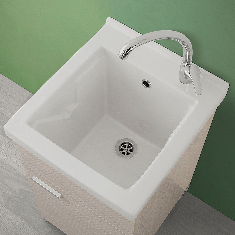 Mobiletto lavatoio 45x50 cm larice con vasca in ceramica e kit scarico