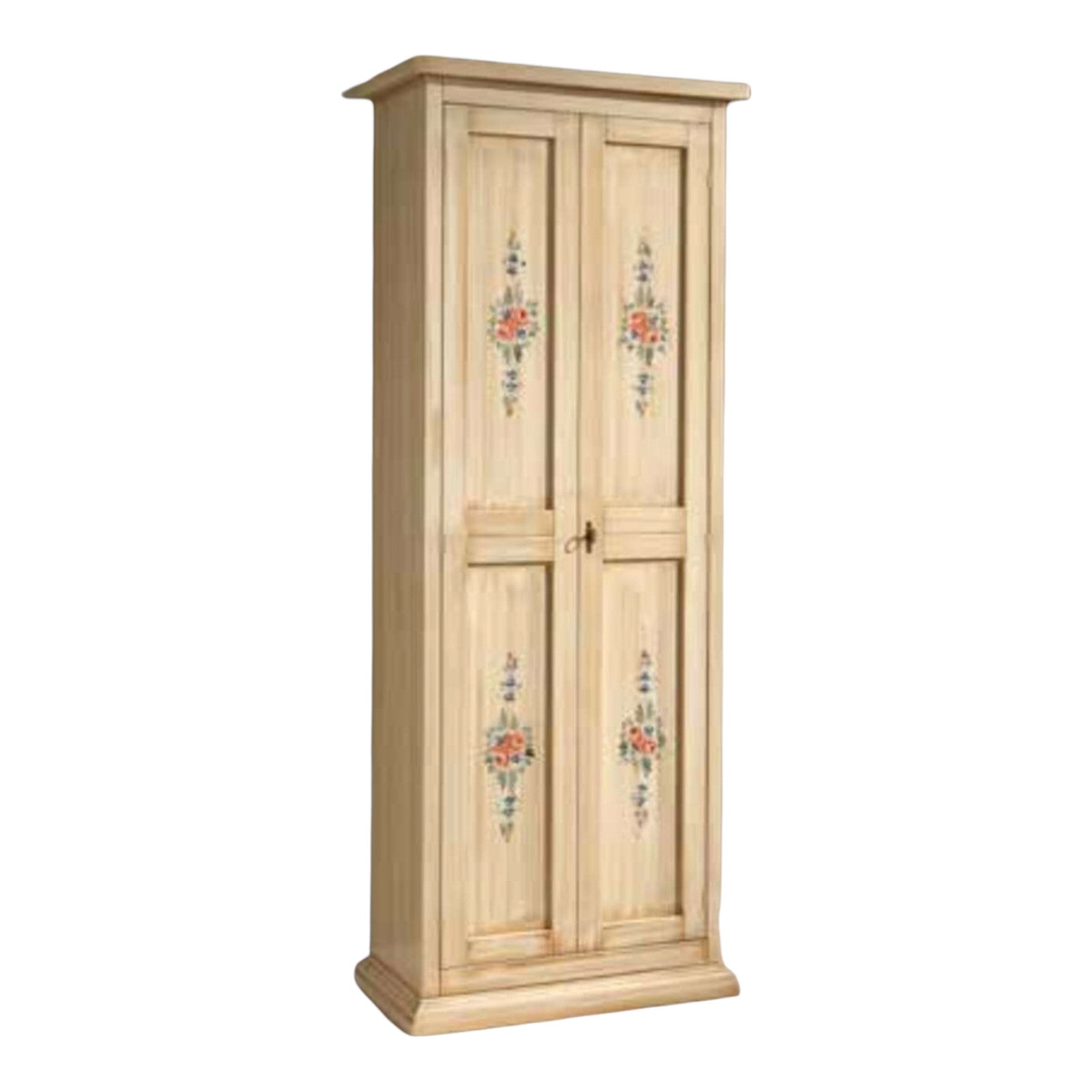 Armadietto scarpiera legno avorio pennellato e decori 77x45x193 - Mobili 2G