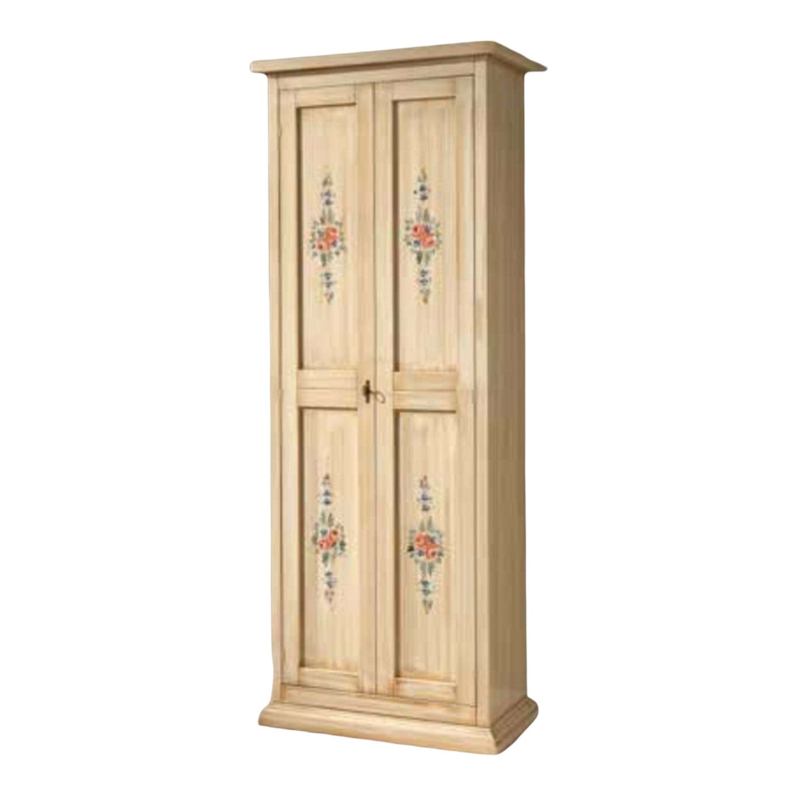 Armadietto scarpiera legno avorio pennellato e decori 77x45x193 - Mobili 2G