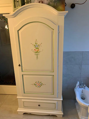 Armadio 1 porta in legno shabby bianco decorato 96x56x196 - Mobili 2G