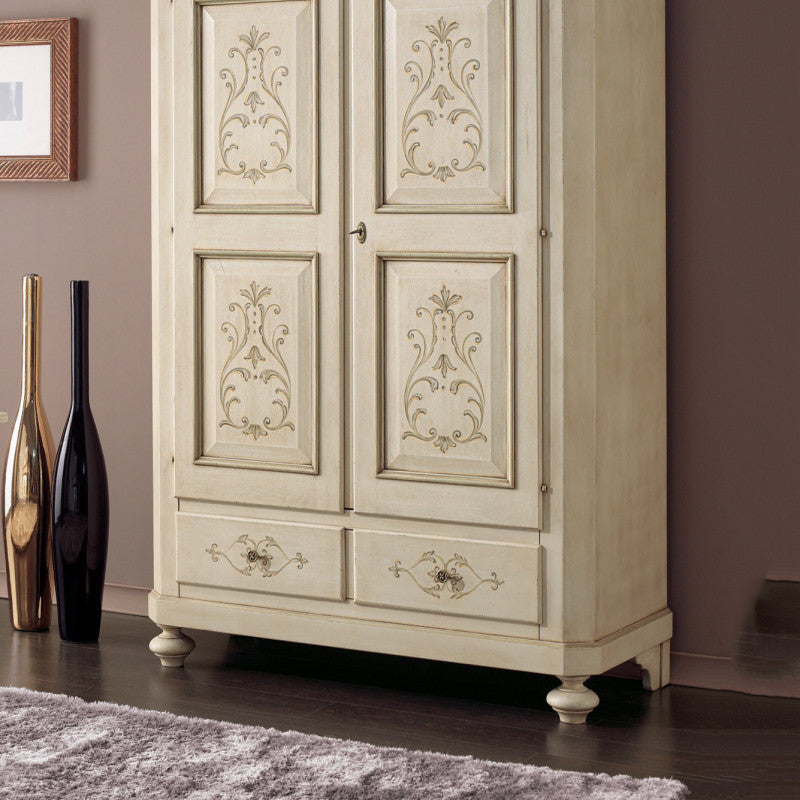 Armadio 2 porte classico in legno avorio shabby 135x63x203