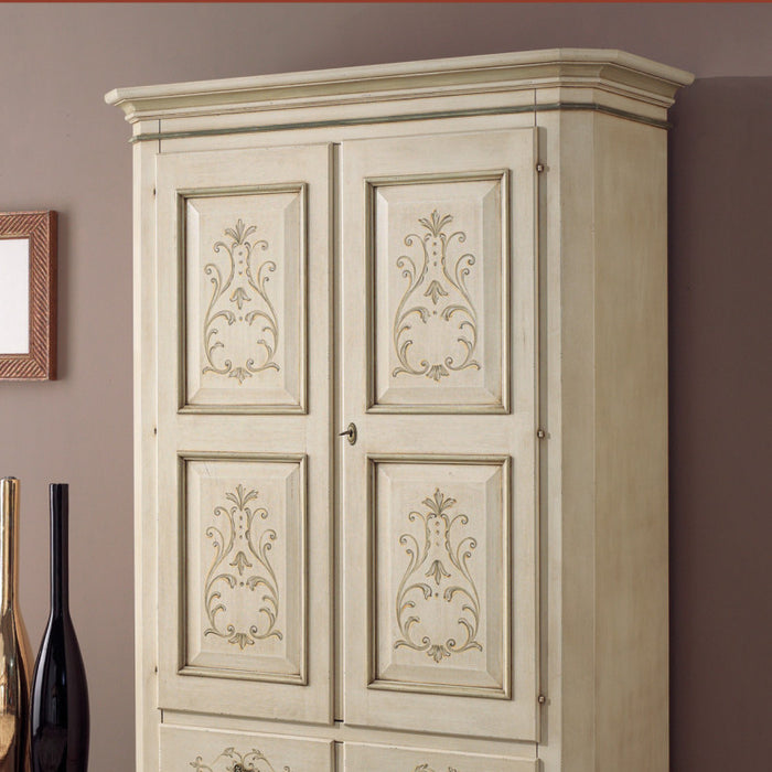 Armadio 2 porte classico in legno avorio shabby 135x63x203