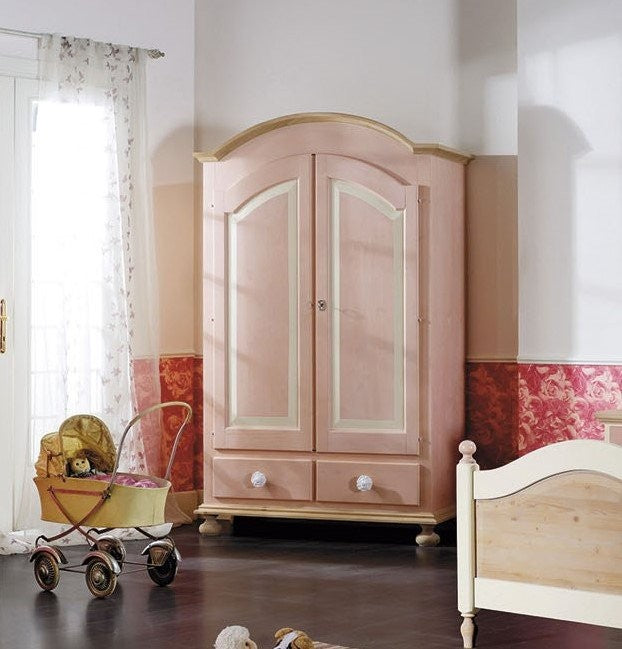 Armadio 2 porte in legno rosa e miele shabby 125x60x200