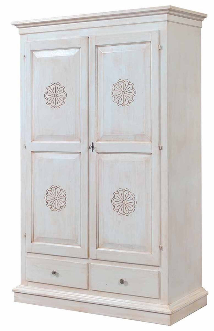 Armadio 2 porte legno shabby bianco invecchiato con decori 125x61x200