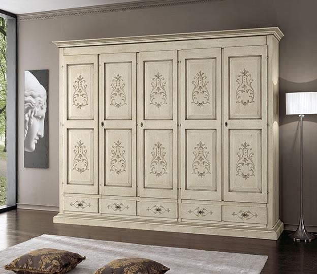 Armadio 5 porte classico in legno avorio shabby 254x61x240