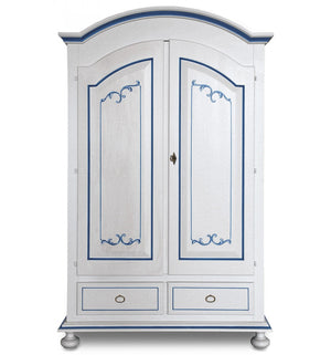 Armadio classico 2 porte legno bianco filetti blu 125x61x200