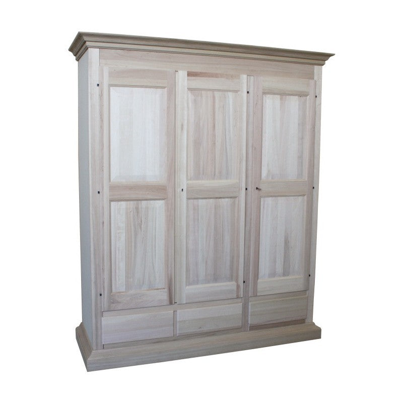  armadio classico 3 porte 3 cassetti legno grezzo 182x61x221 - Mobili 2G