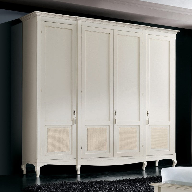 Armadio classico 4 porte paglia di vienna legno bianco shabby 286x65x255 - Mobili 2G