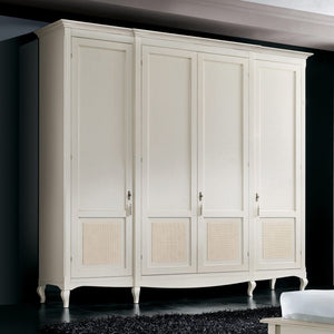 Armadio classico 4 porte paglia di vienna legno bianco shabby 286x65x255 - Mobili 2G