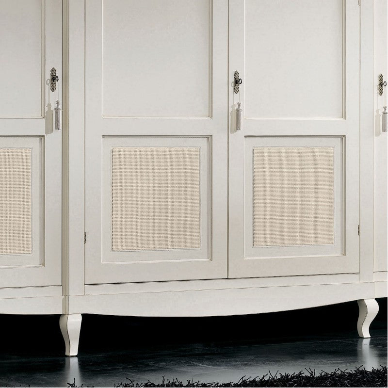 Armadio classico 4 porte paglia di vienna legno bianco shabby 286x65x255 - Mobili 2G