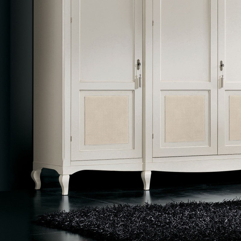 Armadio classico 4 porte paglia di vienna legno bianco shabby 286x65x255 - Mobili 2G