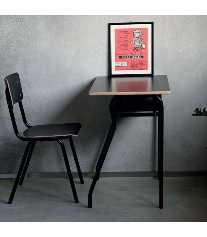 Banco scuola moderno metallo nero piano melaminico nero 70x50x76,5 - Mobili 2G