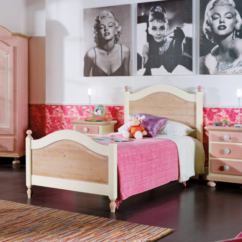 Cameretta da letto singolo legno massello colore rosa