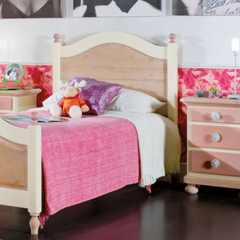 Cameretta da letto singolo legno massello colore rosa