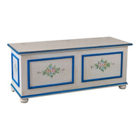 Cassapanca in legno shabby bianco anticato decoro filo blu 116,5x40,5x46 - Mobili 2G